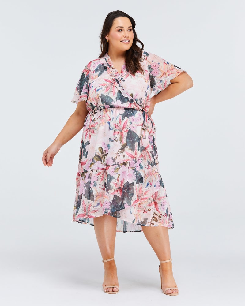 Front of a model wearing a size 1X Leonie Lilly Dress in Print by Estelle. | dia_product_style_image_id:264715